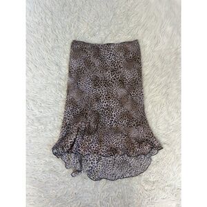 Monte Vintage 90s Women Leopard Animal Print High Low Ruffle Midi Lined Skirt XL